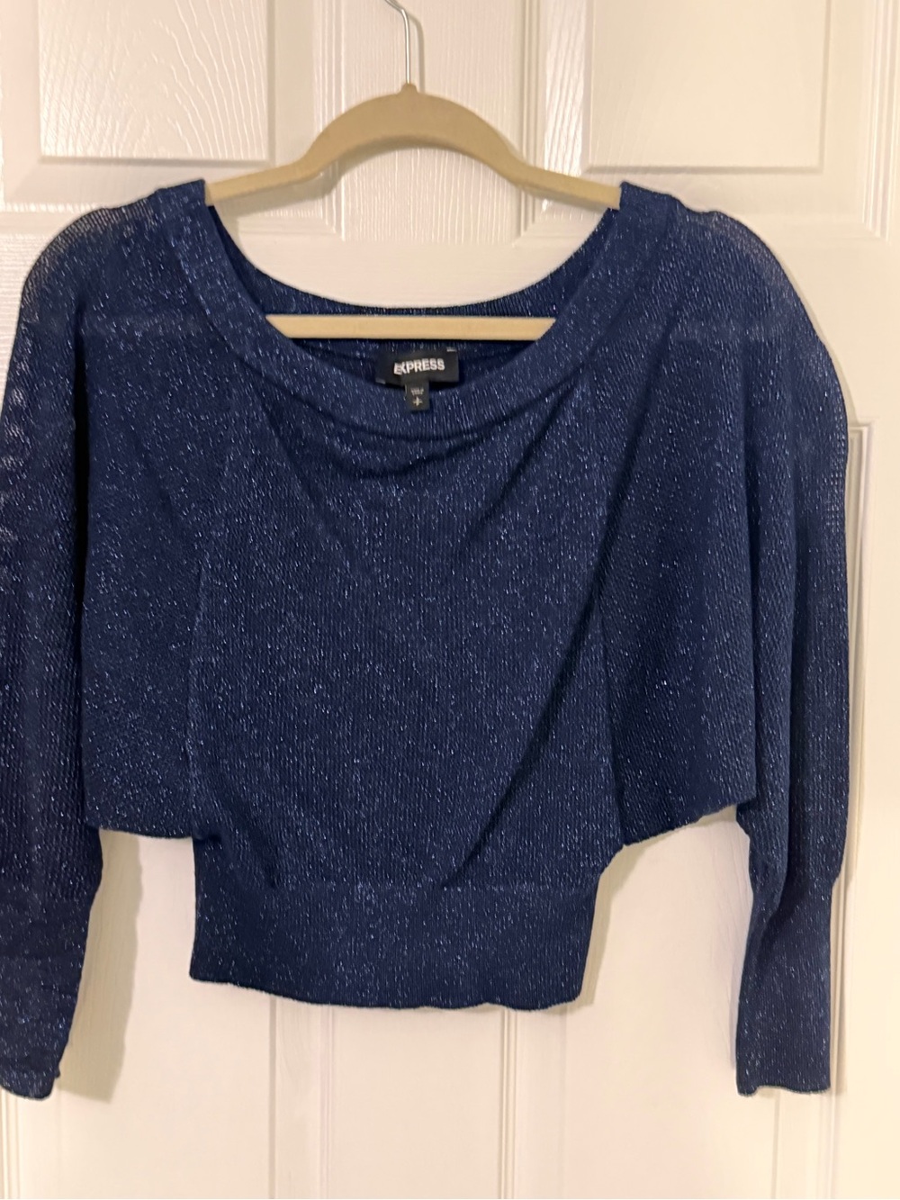 Express Navy Sparkle Cropped Dolman Top